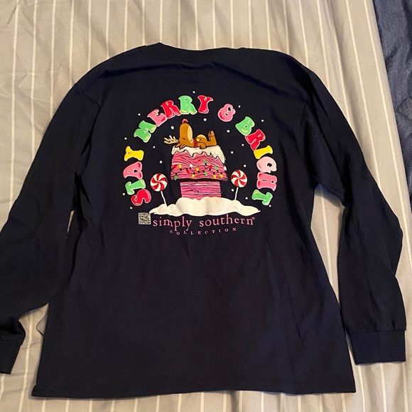Simply Southern Kids Navy Stay Merry & Bright Long Sleeve Tee - Picture 1 of 3